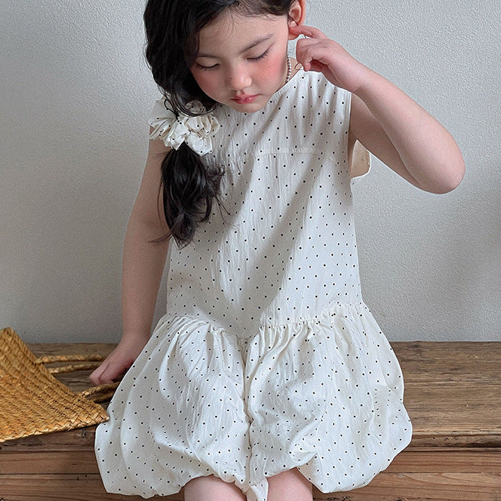 【90-140】ドット柄デザイン切替ワンピース