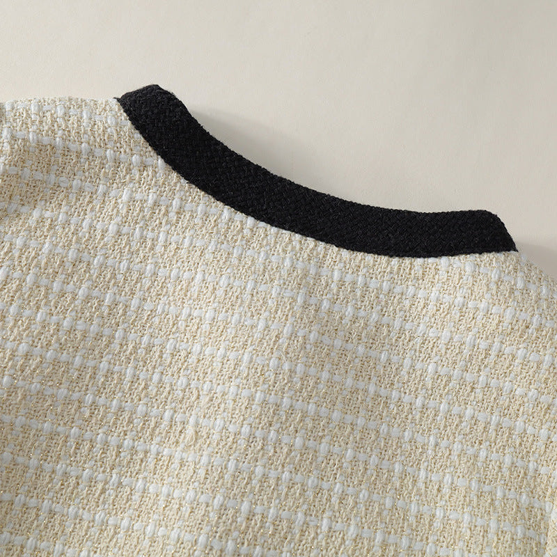 【90-140】リボン＆ボタンデザインツイード風セットアップ