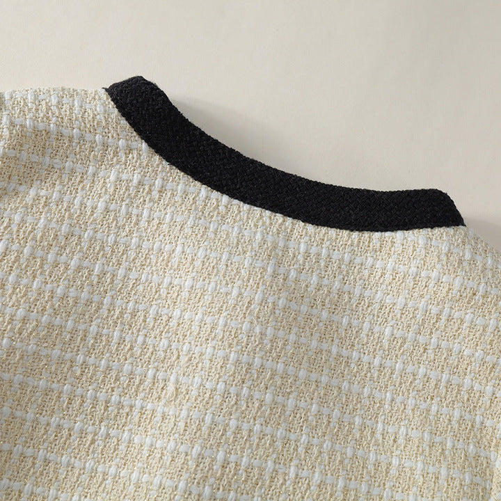 【90-140】リボン＆ボタンデザインツイード風セットアップ