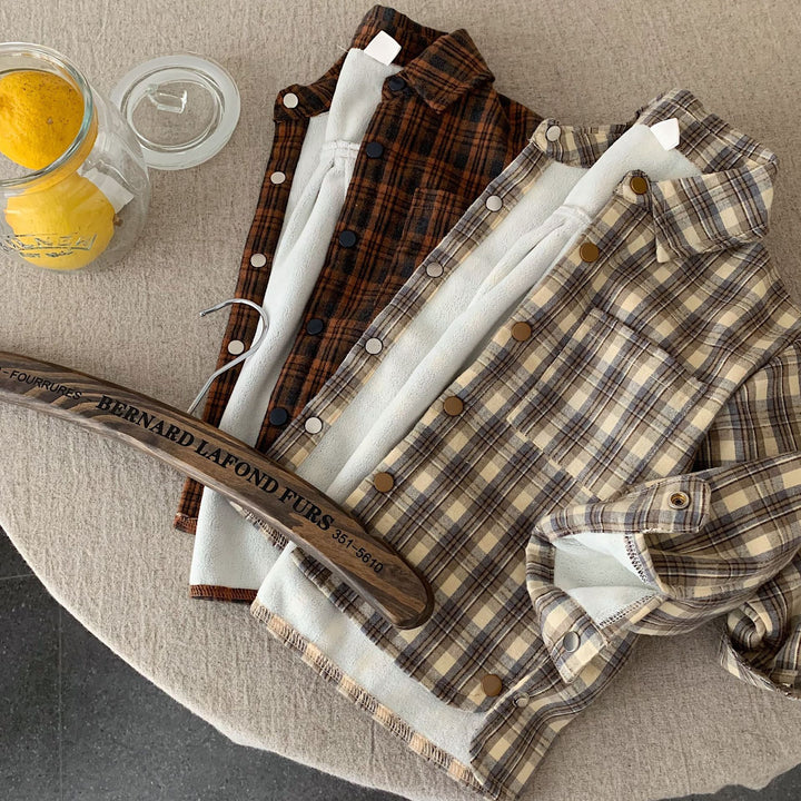 【90-140】裏起毛チェック柄シャツ