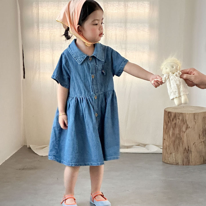 【80-150】半袖デニムシャツワンピース