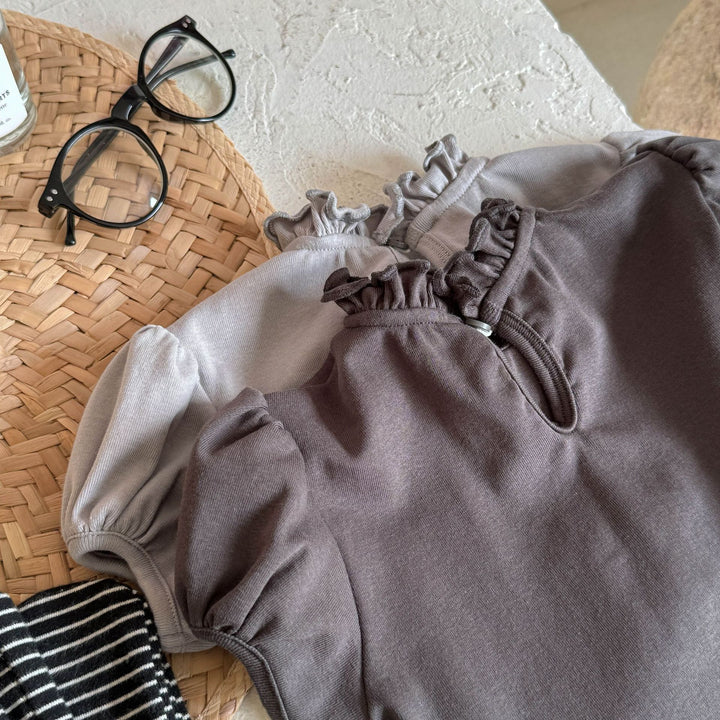 【80-130】フリルスタンドカラー半袖Tシャツ