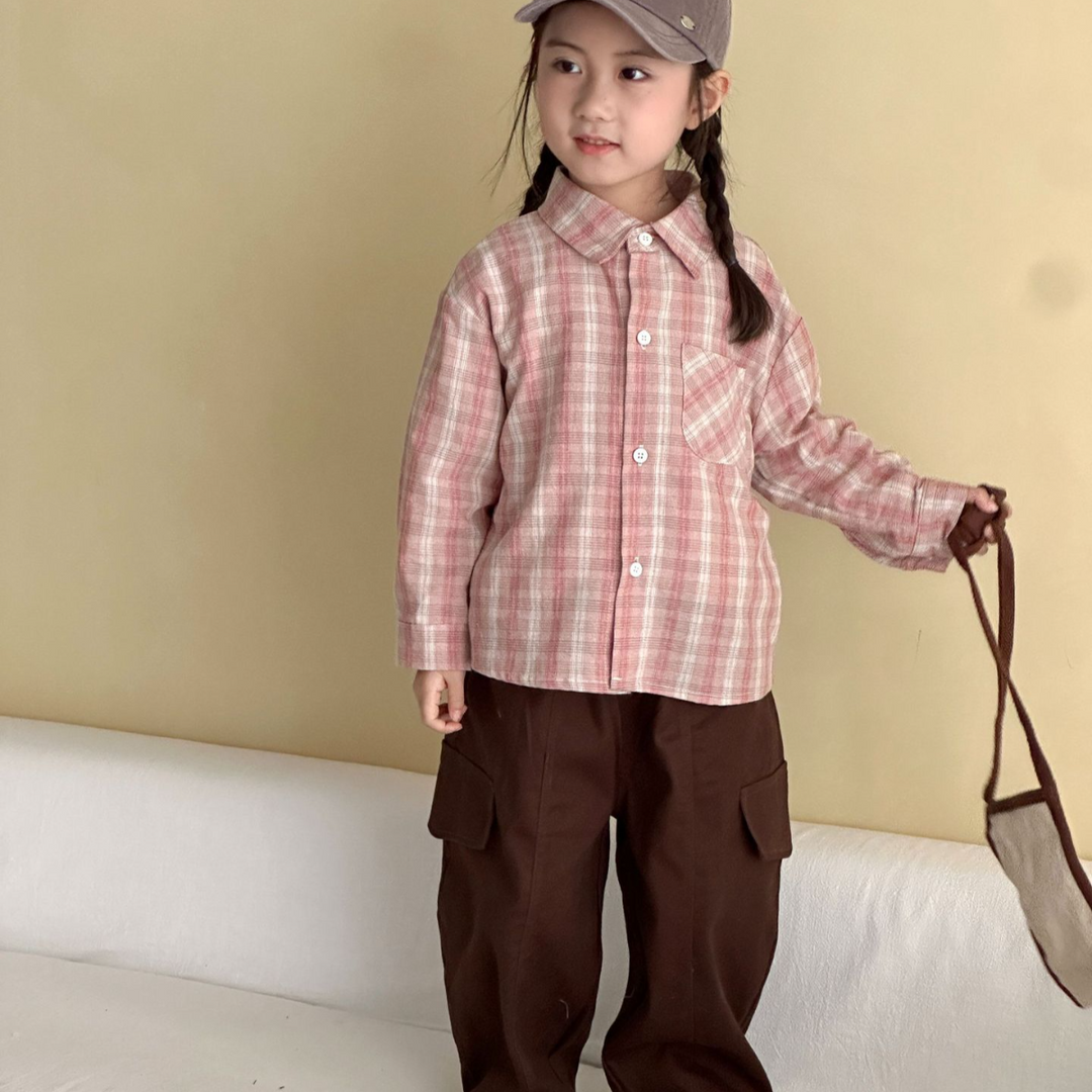 【80-150】チェック柄シンプルシャツ