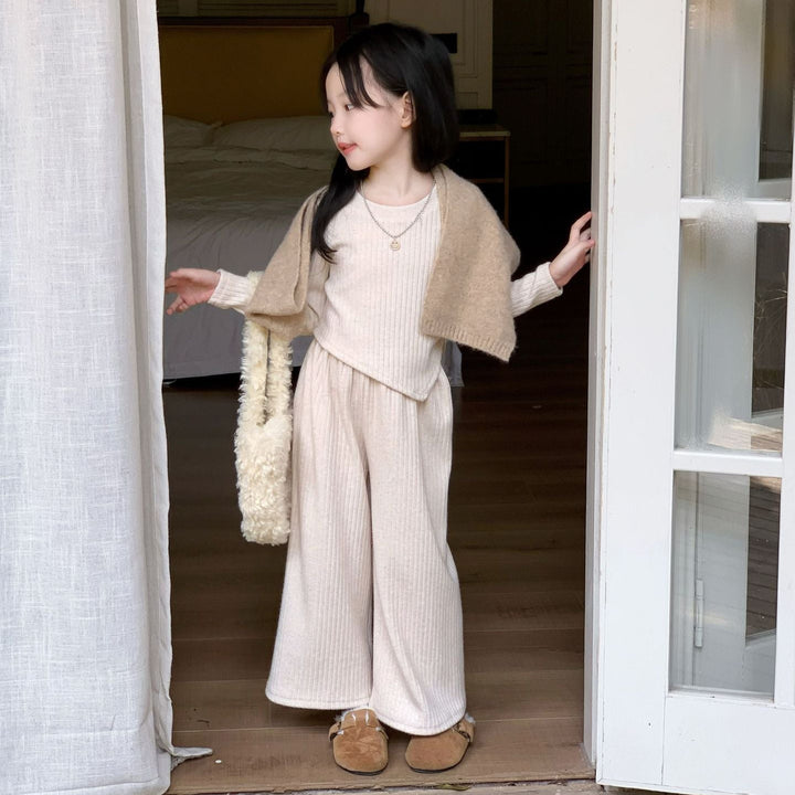 【90-150】アシンメトリー長袖トップス×ロングパンツセット