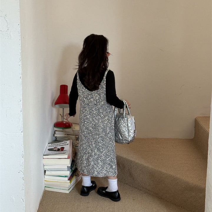 【90-140】ウエストリボンニットワンピース