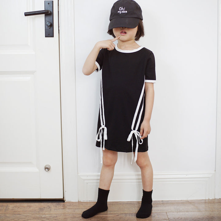 【90-140】サイドラインデザインTシャツワンピース