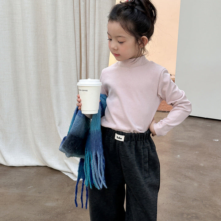 【90-150】ハイネックシンプル長袖カットソー