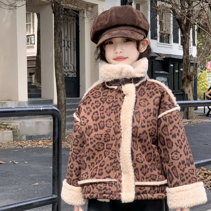 【90-140】ボアデザインレオパード柄ショートコート