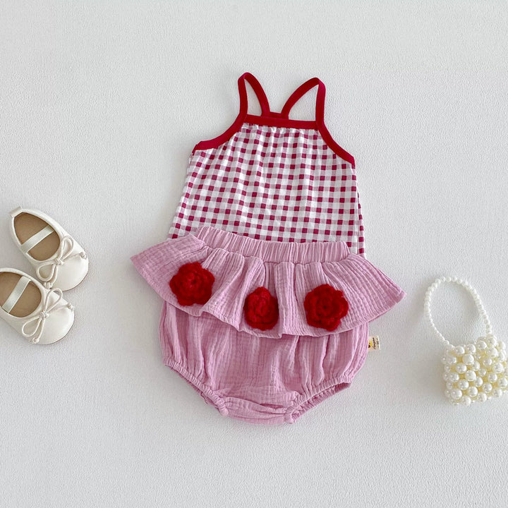 【73-110】キャミソール×バラモチーフブルマセット