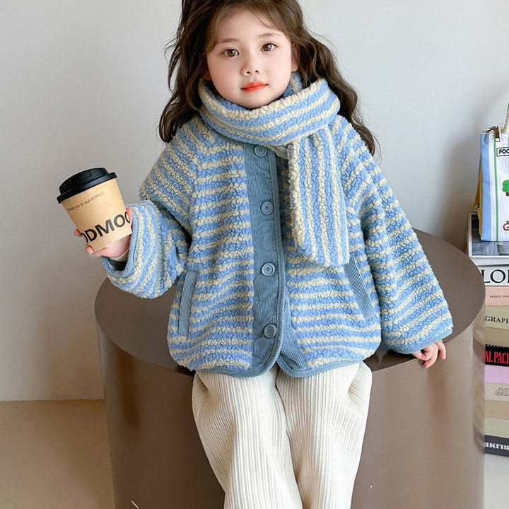 【90-140】ボーダー柄あったかショートコート