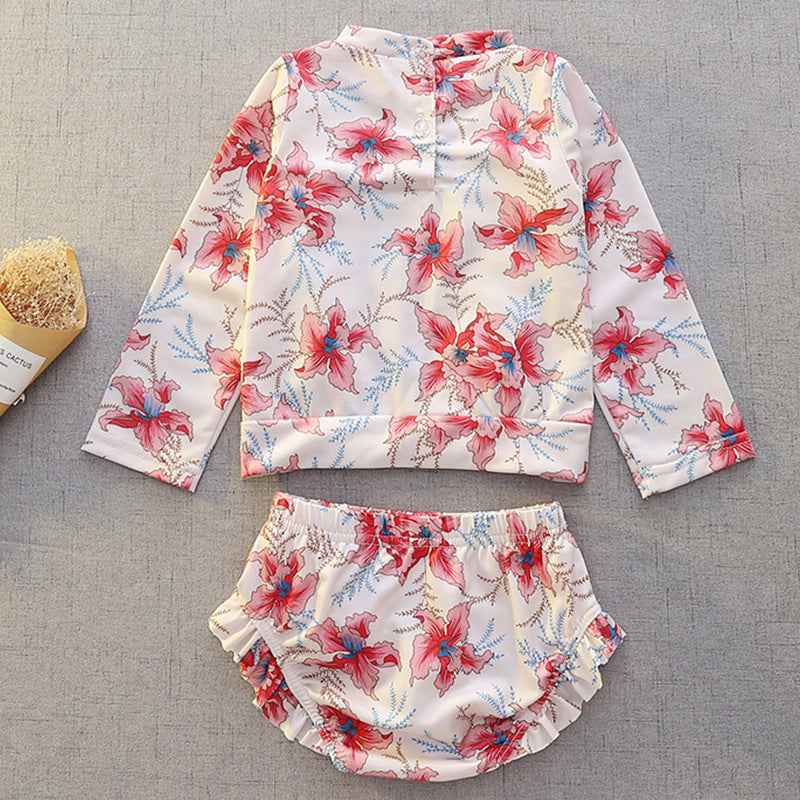 【100-140】フリルデザインパターンプリントスイムウェア