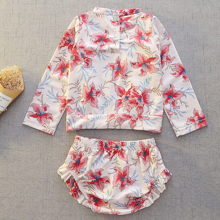 【100-140】フリルデザインパターンプリントスイムウェア