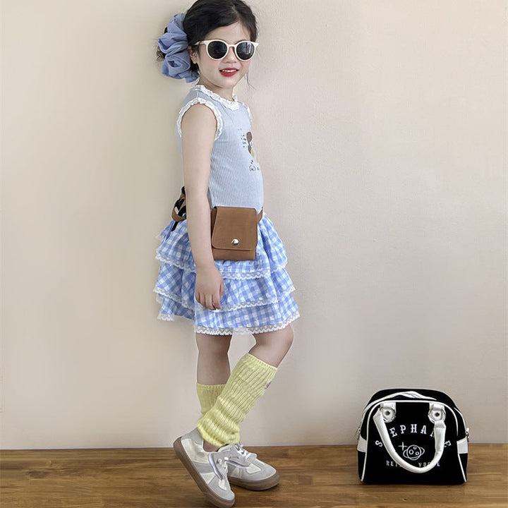 【90-140】ギンガムチェックティアードスカート