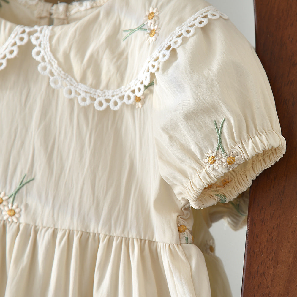 【6ヵ月-3歳】フラワー刺繍襟付きワンピース