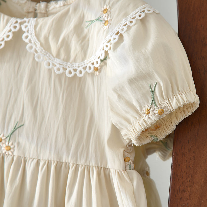 【6ヵ月-3歳】フラワー刺繍襟付きワンピース
