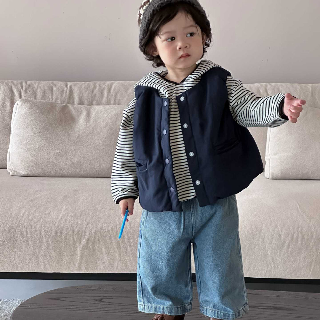 【73-110】ボーダー柄フーディートップス