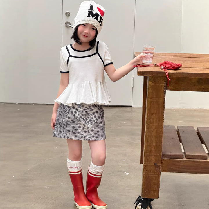 【120-140】ウエストフリルレイヤード風Tシャツ