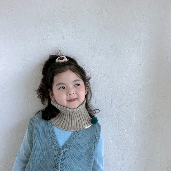 ポンポン付きニットネックウォーマー