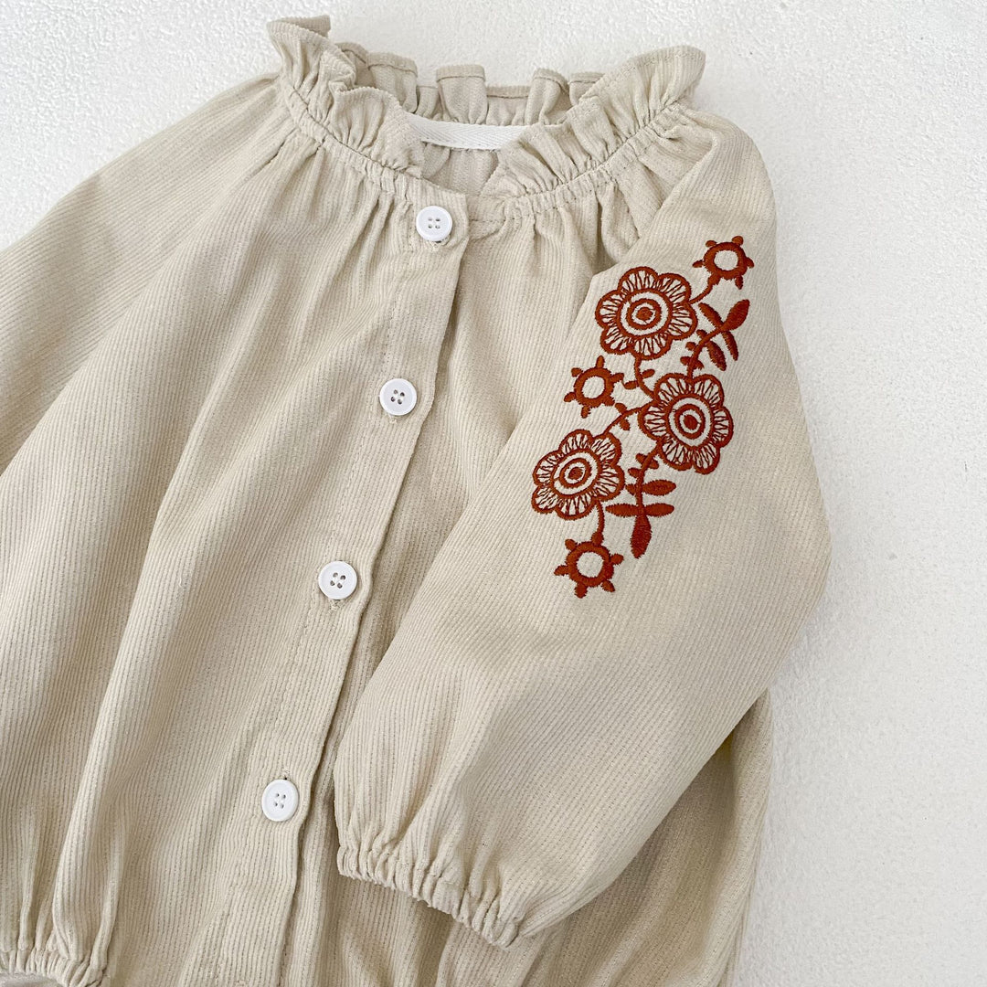 【73-90】袖刺繍長袖ロンパース