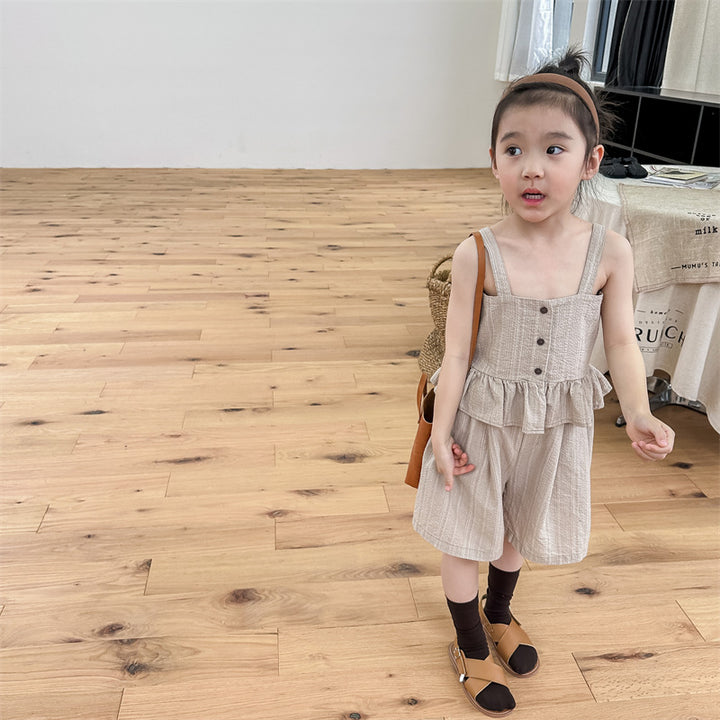 【80-130】フリルヘムキャミ×ハーフパンツセット