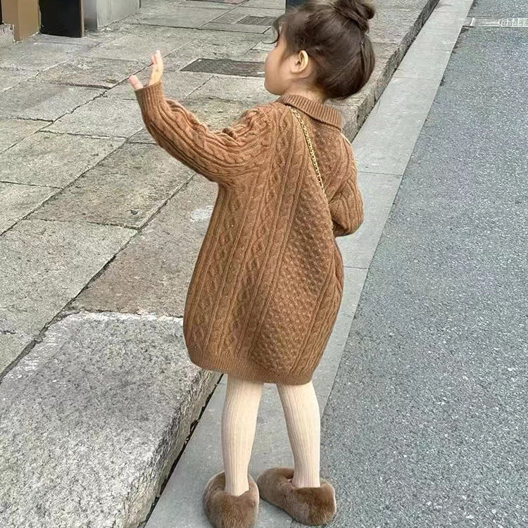 【90-140】襟付きケーブルニットワンピース