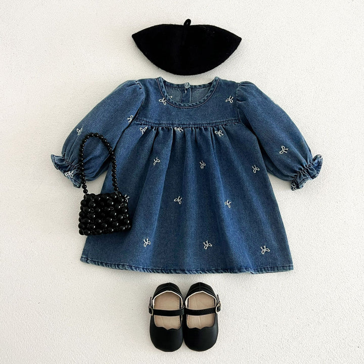 【73-120】リボン刺繍デニムワンピース