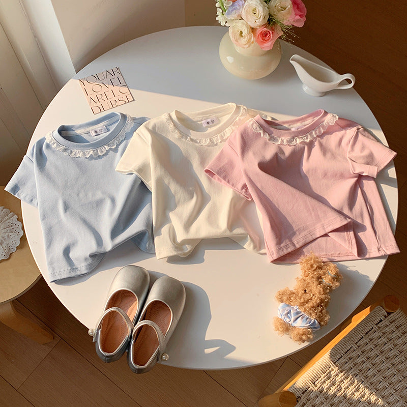 【90-140】レースデザインシンプルTシャツ