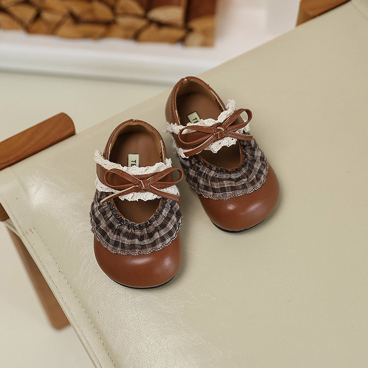 【13.5-18.5】レース×リボンフェイクレザーシューズ