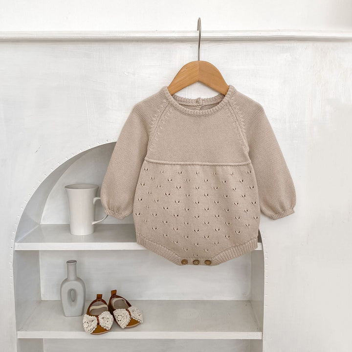 【73-90】シンプルニット長袖ロンパース