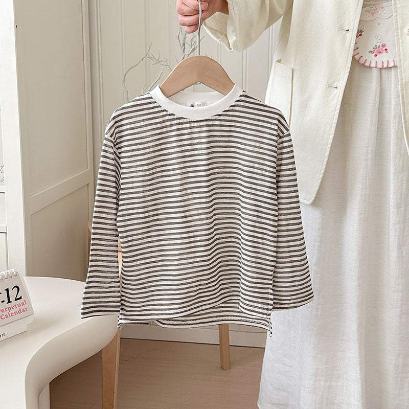 【90-150】ボーダー柄シンプルロングTシャツ