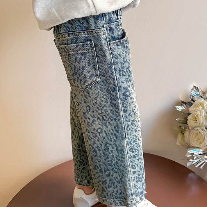 【80-140】レオパード柄デニムパンツ