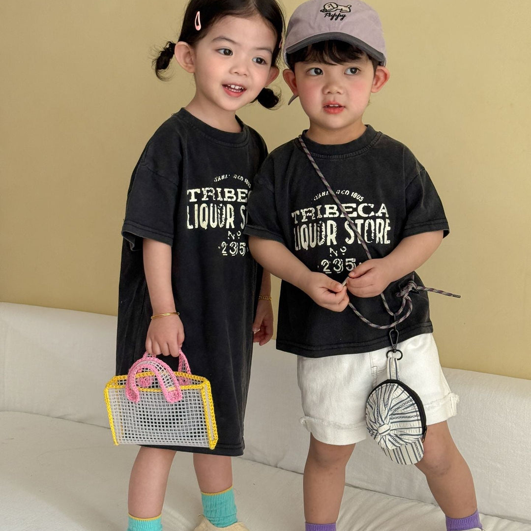 【80-150】ユーズド風ロゴデザインTシャツ