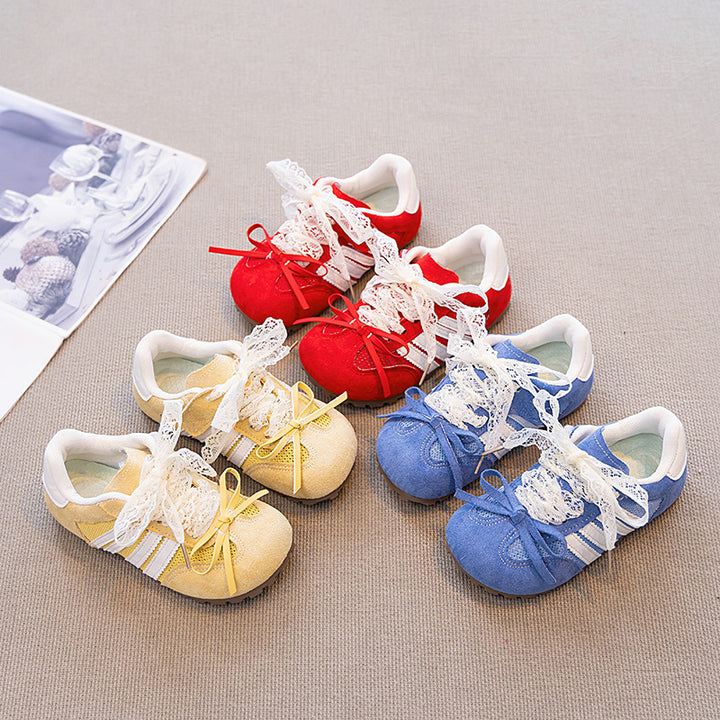 【14.5-21.0】レース×リボンカラースニーカー