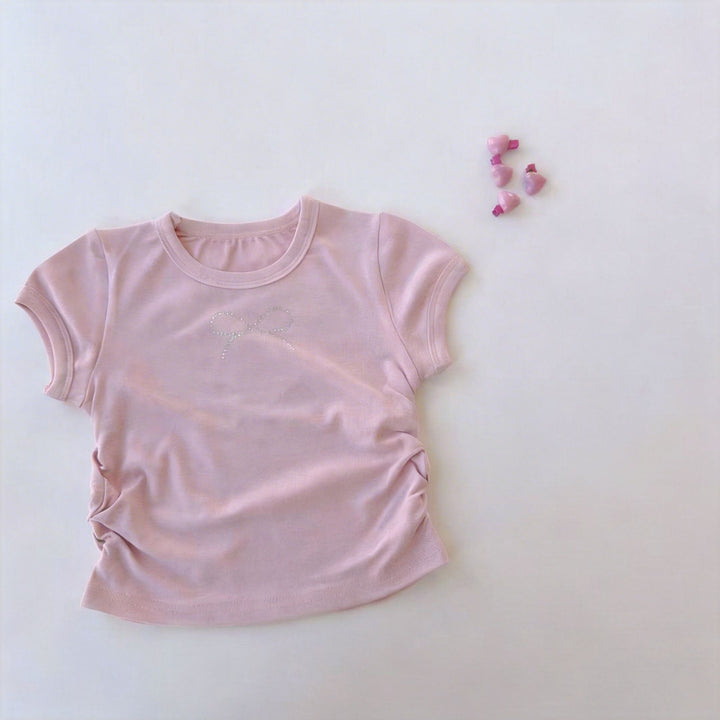 【80-140】ウエストギャザーリボンTシャツ