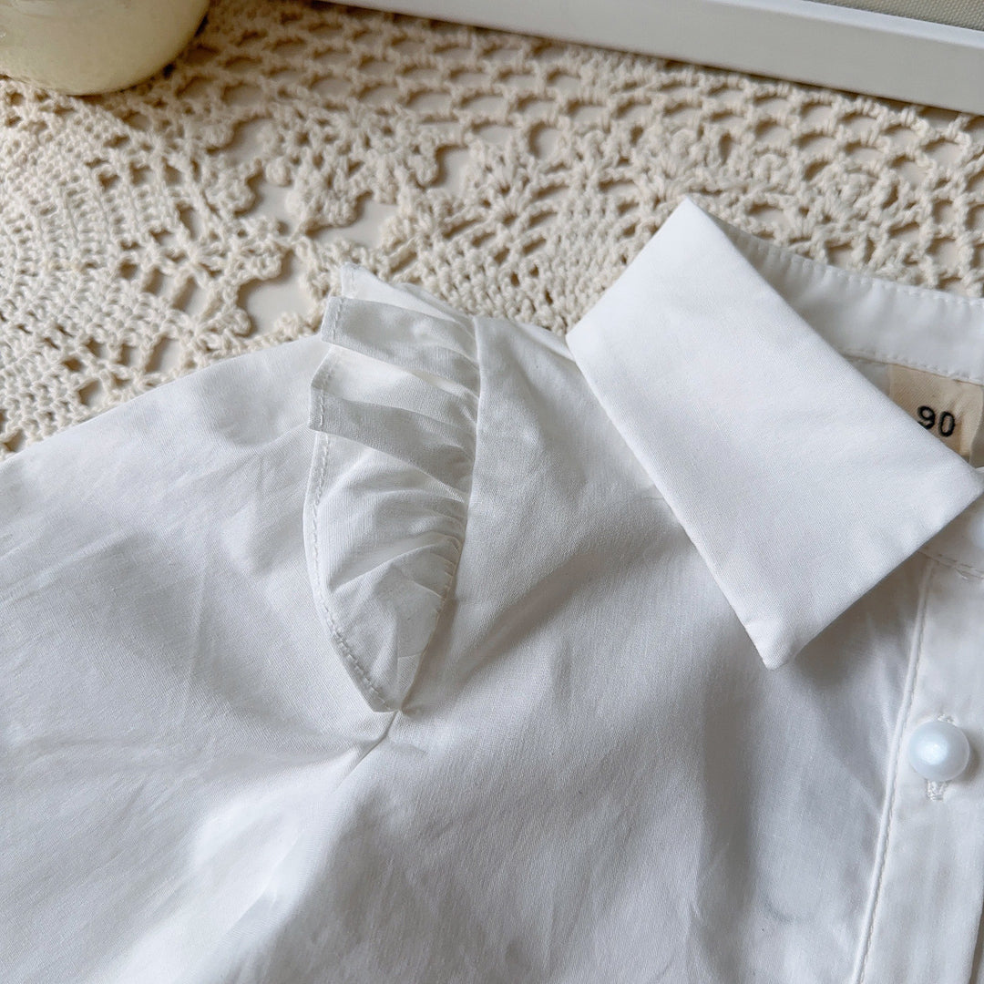 【90-140】肩フリルブラウス×ベスト×プリーツスカートセット