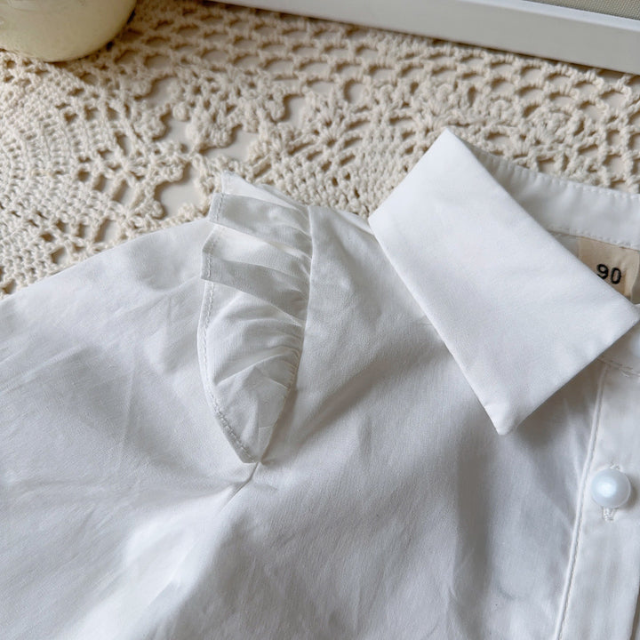 【90-140】肩フリルブラウス×ベスト×プリーツスカートセット