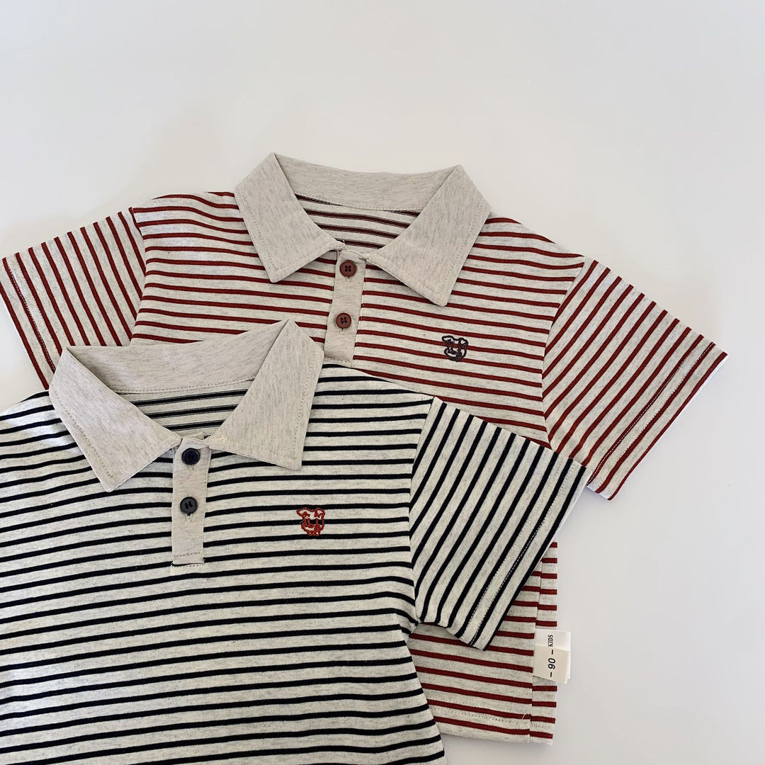【90-140】ボーダー柄ポロシャツ
