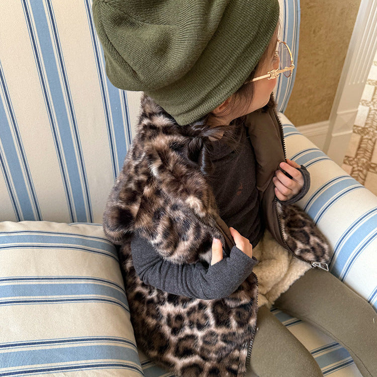 【90-150】フルジップレオパード柄ベスト