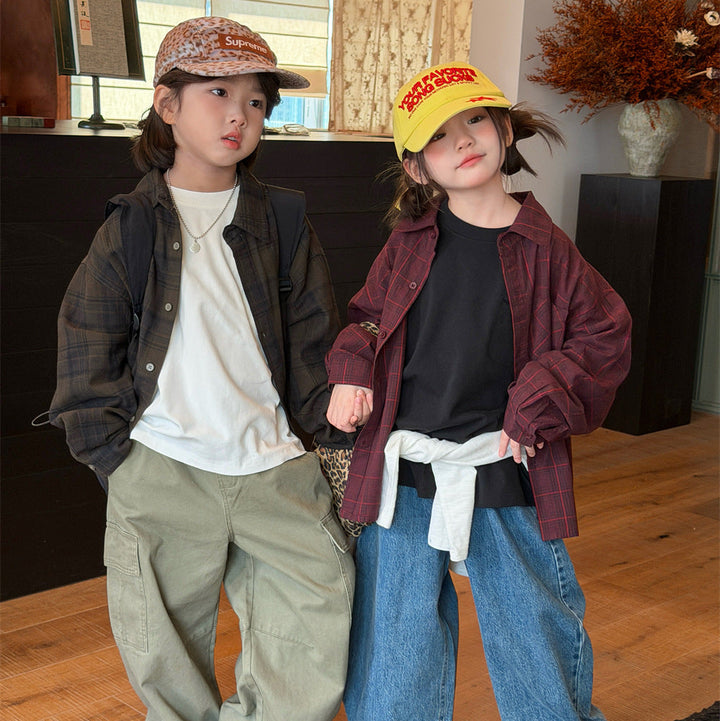 【90-150】バックロゴチェック柄シャツ