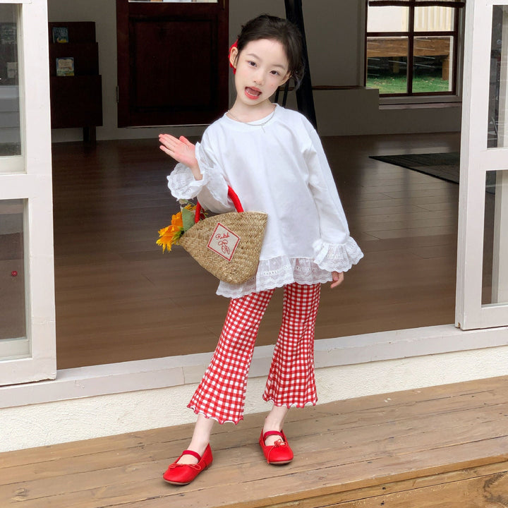 【90-140】レースデザインロングTシャツ