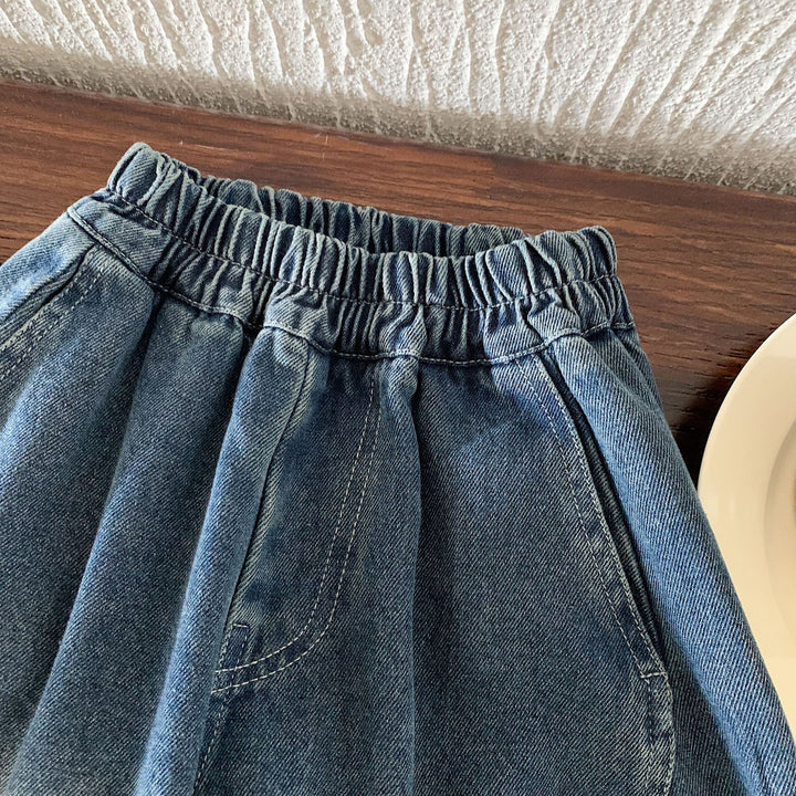 【90-140】ラインデザインボールデニムパンツ