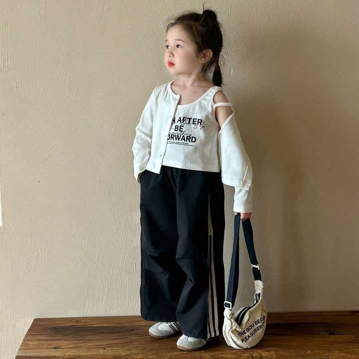 【90-140】フロントプリントトップス×ロングカーディガンセット