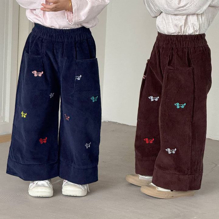 【80-150】ドッグ刺繍コーデュロイパンツ