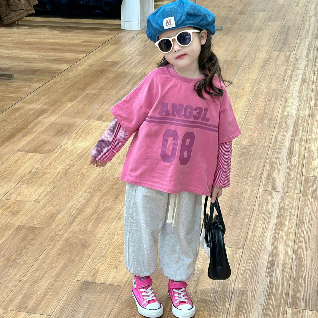 【90-140】フロントロゴレイヤード風トップス