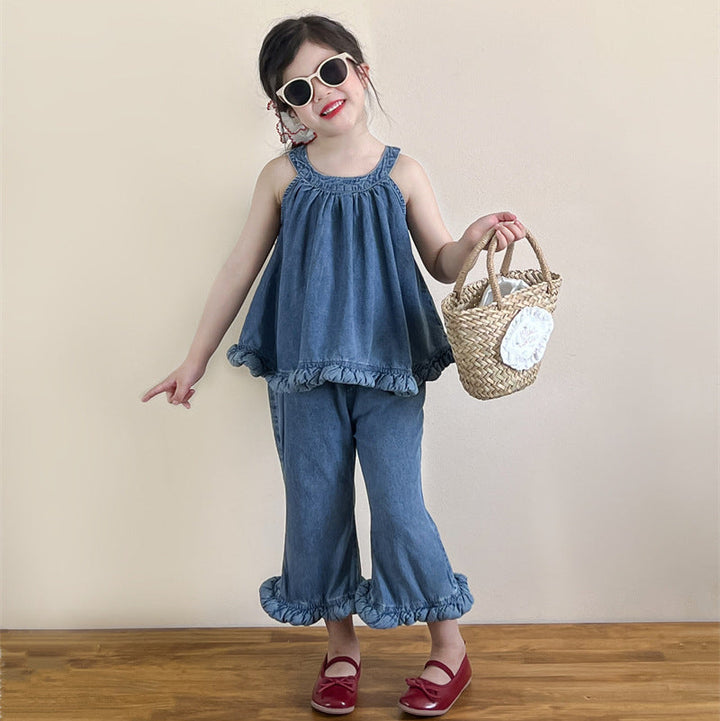 【90-140】ヘムデザインホルターネック×パンツセット