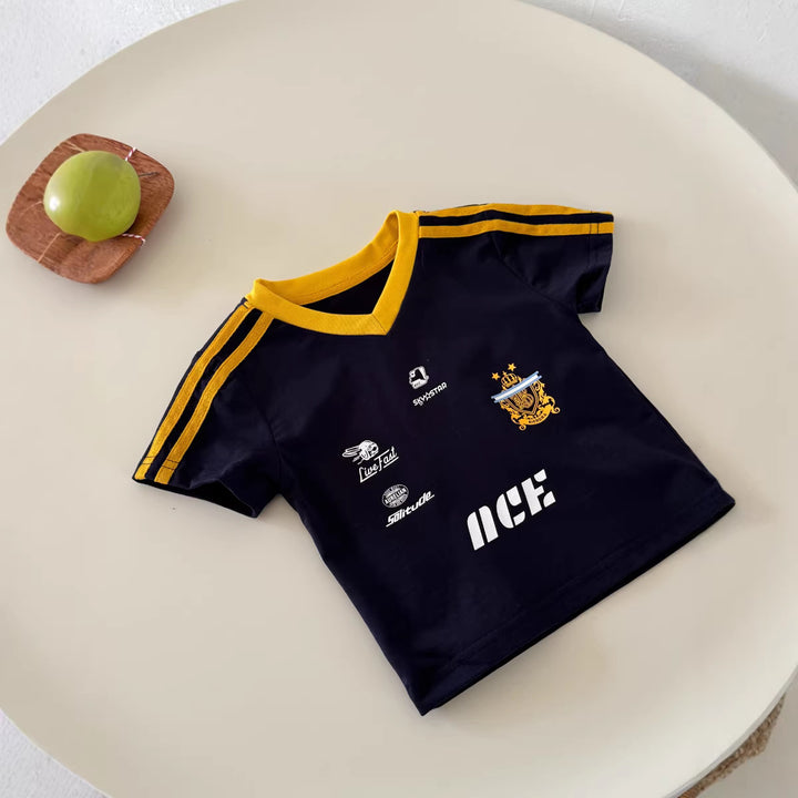 【100-150】ユニフォーム風VネックTシャツ