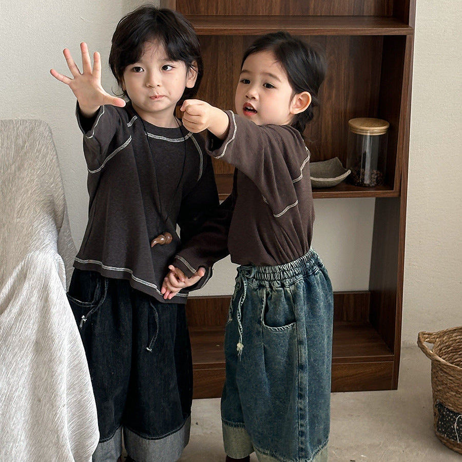 【80-140】ラインデザイン長袖カットソー