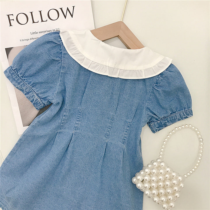 【80-140】ハート刺繍デニムワンピース