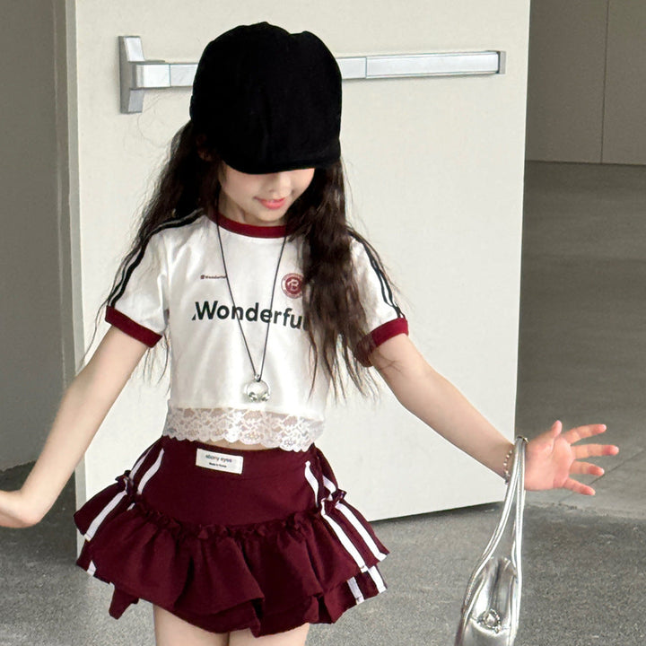 【100-150】レースヘムショート丈Tシャツ