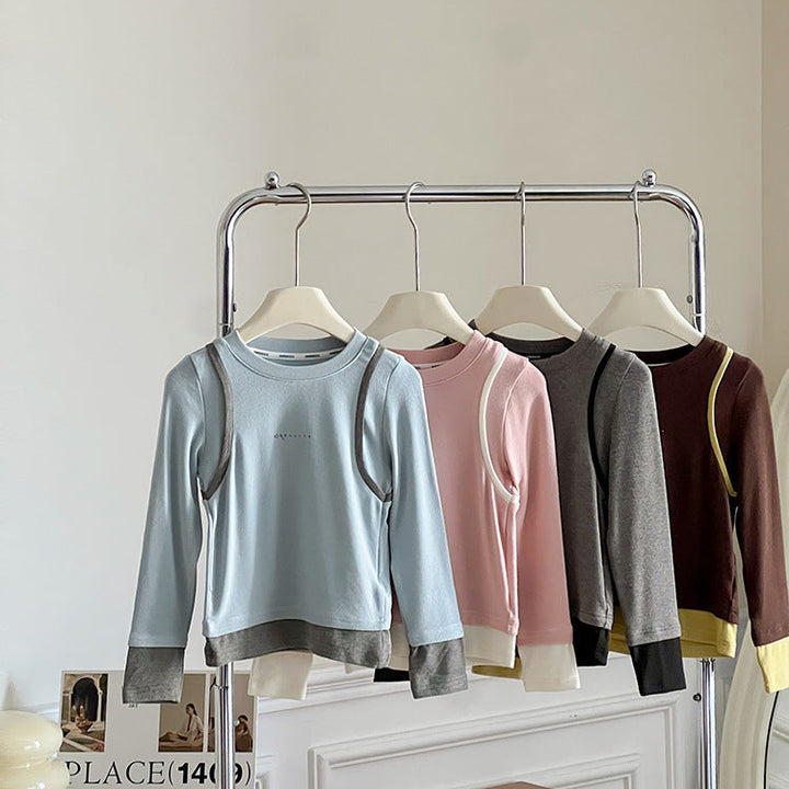 【90-150】レイヤード風ロングTシャツ